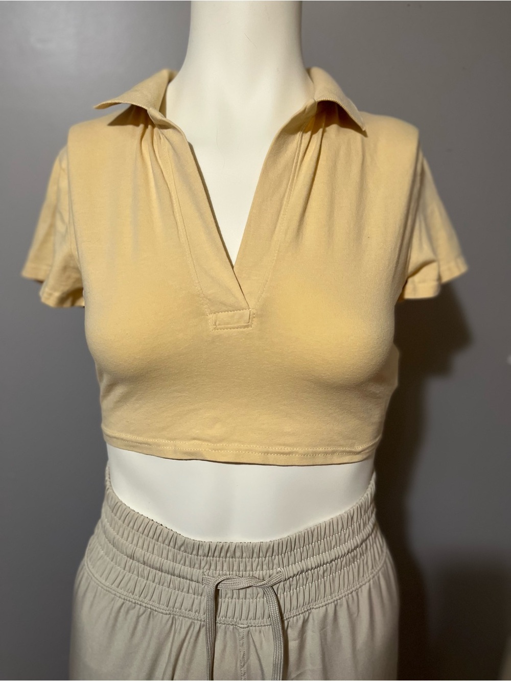 H&M Soft Pale Yellow Cropped Polo Top